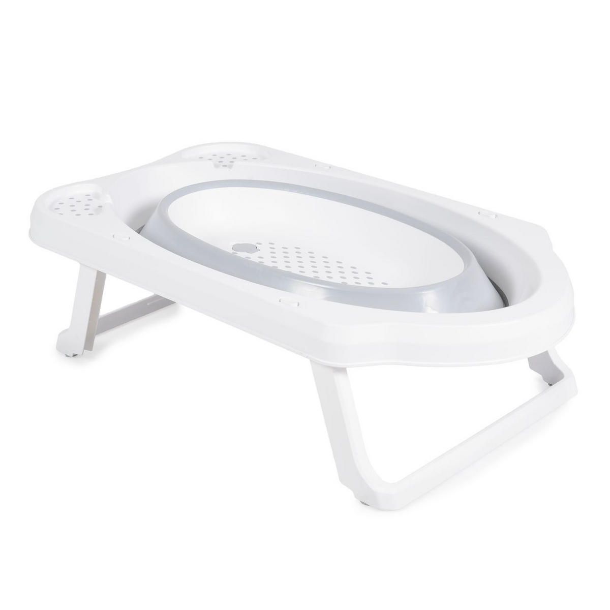 BABYBADEWANNE Maui grau 84 cm lang, Wasserablauf, Ablagefächer - Grau, Kunststoff (48/84cm) - Cangaroo
