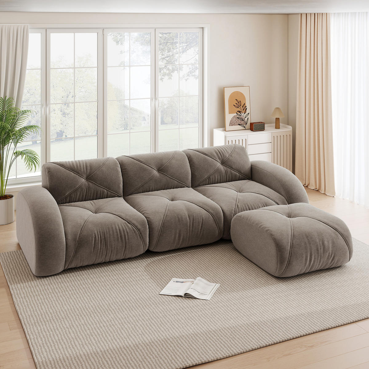 3-SITZER ECKSOFA Chenille Taupe mit Hocker - Braun, Textil (281/171cm) - WISHDOR