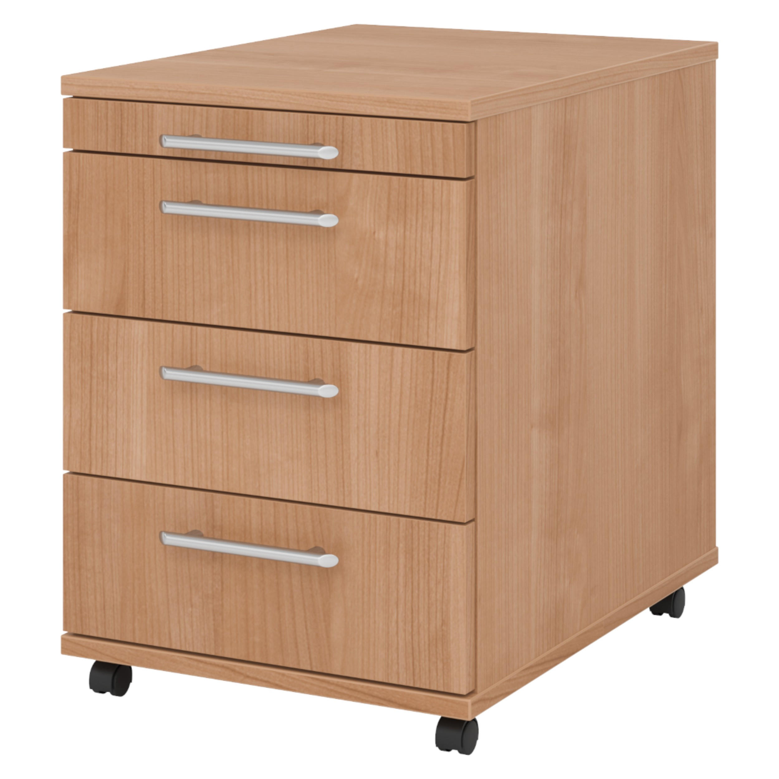 ROLLCONTAINER - mit 3 Schubladen 58/42,8/59 cm in Nussbaumfarben Relinggriff (Kunststoff) - Nussbaumfarben, Holzwerkstoff (42.8/59/58cm) - bümö