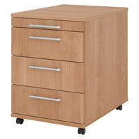 ROLLCONTAINER - mit 3 Schubladen 58/42,8/59 cm in Nussbaumfarben Relinggriff (Kunststoff) - Nussbaumfarben, Holzwerkstoff (42.8/59/58cm) - bümö