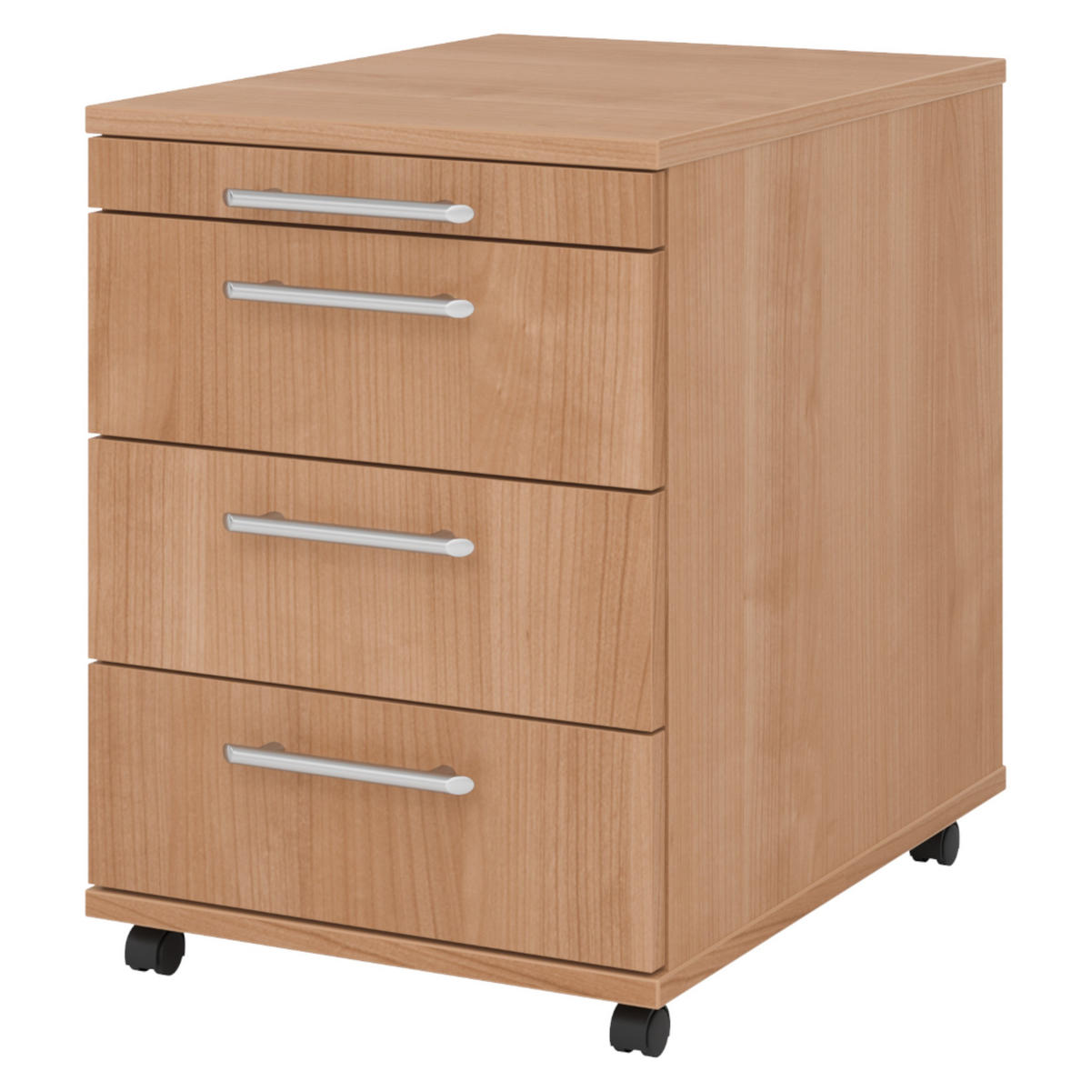 ROLLCONTAINER - mit 3 Schubladen 58/42,8/59 cm in Nussbaumfarben Relinggriff (Kunststoff) - Nussbaumfarben, Holzwerkstoff (42.8/59/58cm) - bümö