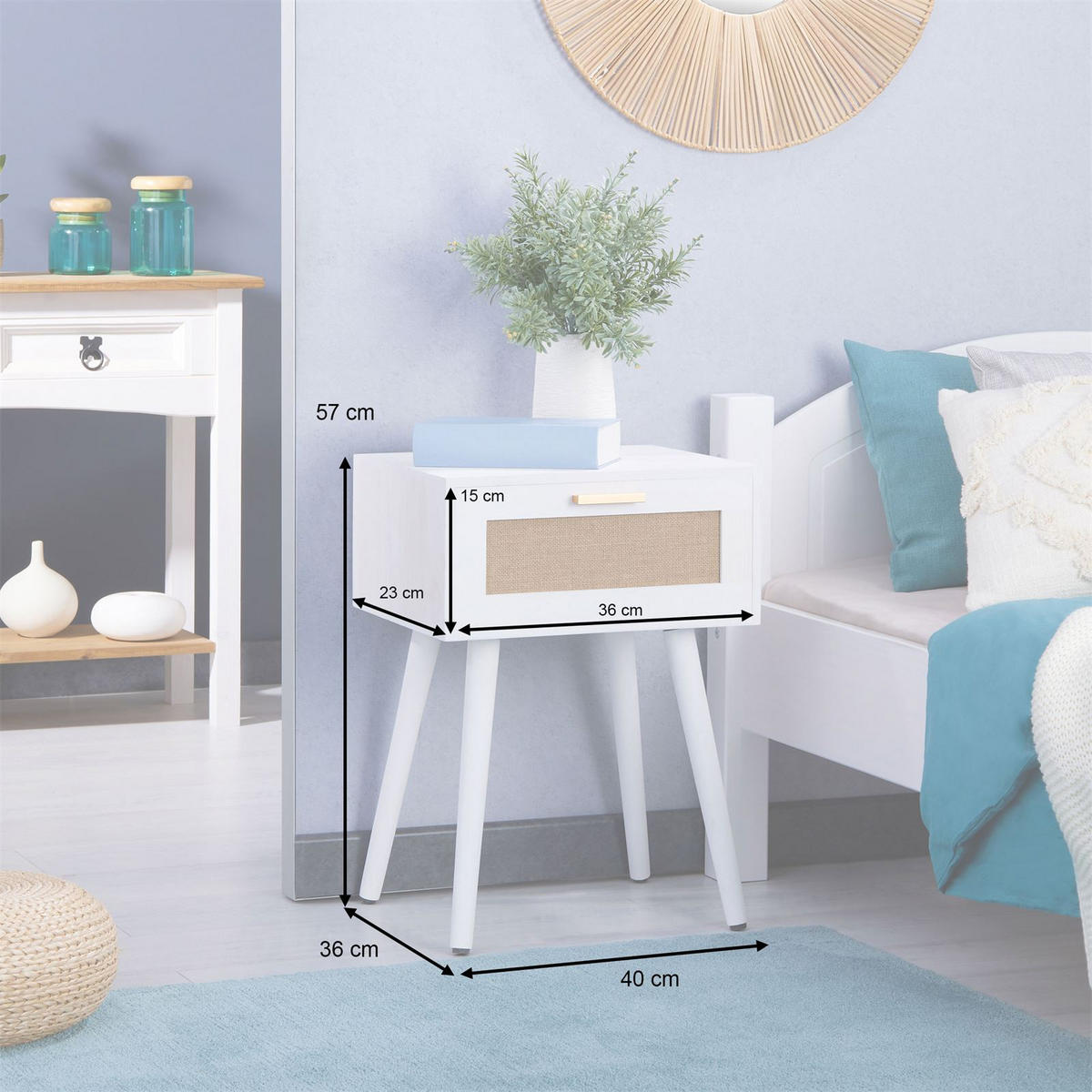 NACHTTISCH KIRAN - Weiß, Holz (40/57/36cm) - CARO-Möbel