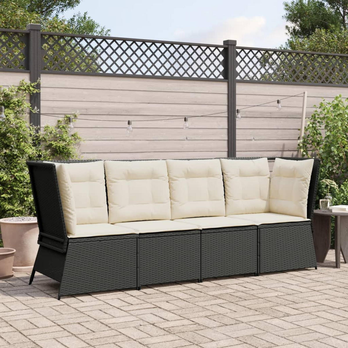 GARTEN-ECKSOFA mit Kissen Schwarz Poly Rattan - Schwarz, Kunststoff (67/95/67cm)