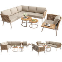 GARTENSET L-Form 6 Personen Beige Inkl. 2 Tische & Sessel Mit Polstern - Beige, Metall - FLIEKS