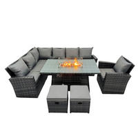 GARTENTISCHGRUPPE linke Ecke Polyrattan Dunkelgrau 9-Sitzer - Dunkelgrau/Grau, Glas/Kunststoff - Fimous