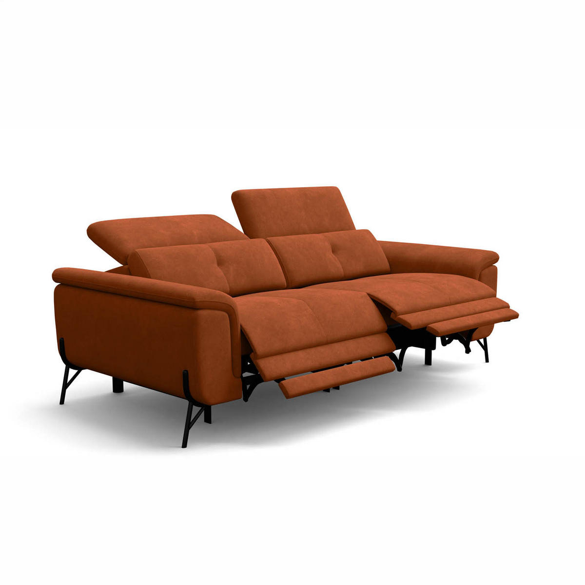 SOFA RELAX AVENA 3-Sitzer, dunkeloranger Veloursstoff - Dunkelorange/Schwarz, Holz/Textil (204/80/108cm) - Wozimo