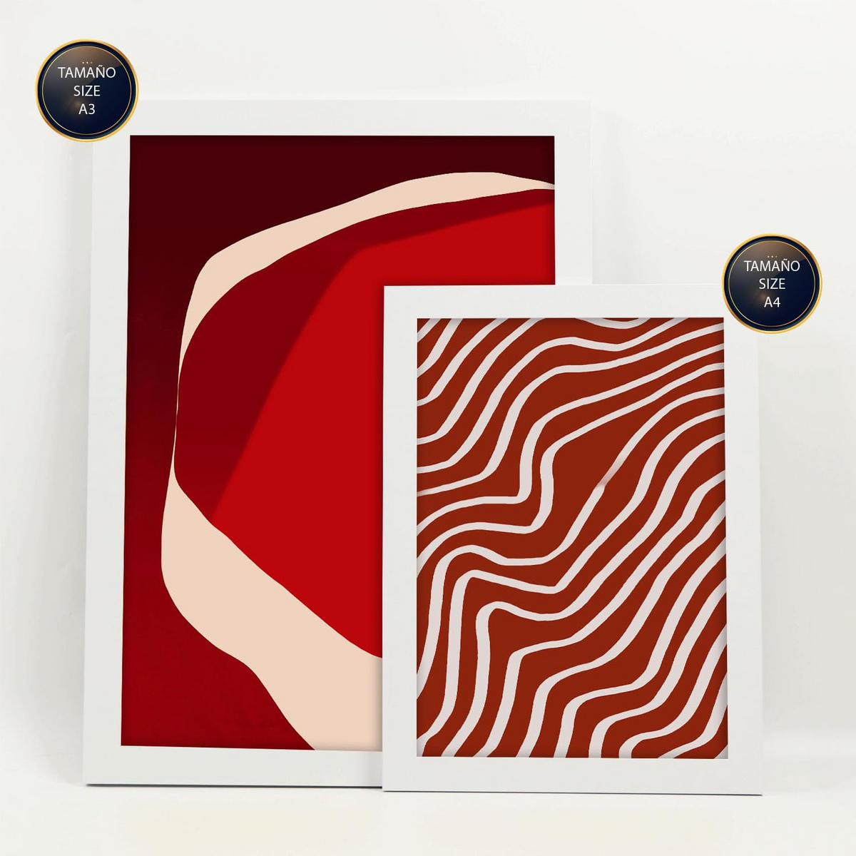 POSTER Set Mit 6 Rote Steine In Form Abstracts Ästhetische Dekorative Gemälde Für Ihr Wohnzimmer, Schlafzimmer, Zuhause A3 & A4 Weißer Rahmen - Weiß, Papier (29/3cm) - Nacnic
