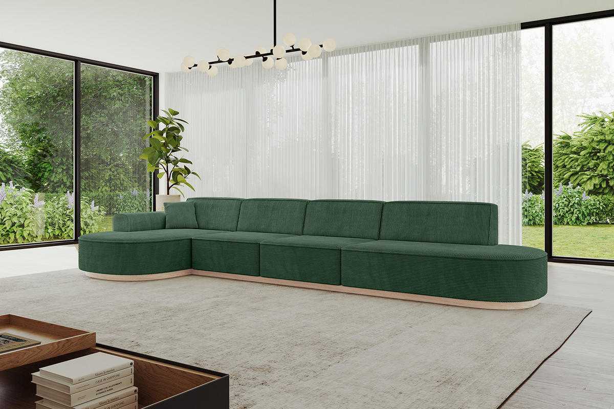 ECKSOFA Ottomane Links MARI-L3-v1 - 413x171x83 cm Grün Cord - Grün, Holzwerkstoff/Textil (413/171cm) - ALTDECOR