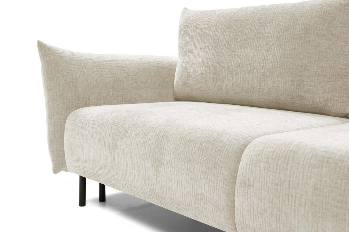 SOFA ADEL - Schlaffunktion Und Bettkasten, Wellenfederung, PUR-Schaum, Schwarze Metallfüße lose Rückenkissen, freistehend, 240x108x75 cm Ecru - Ecru, Holz/Textil (240/75/108cm) - DomoHome