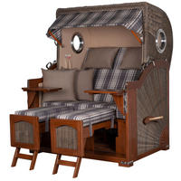 STRANDKORB Komplettset: Ammersee Mahagoni Bullauge - PE grau - Modell 522 - Beige/Braun, Holz/Kunststoff (125/165/80cm) - bene living