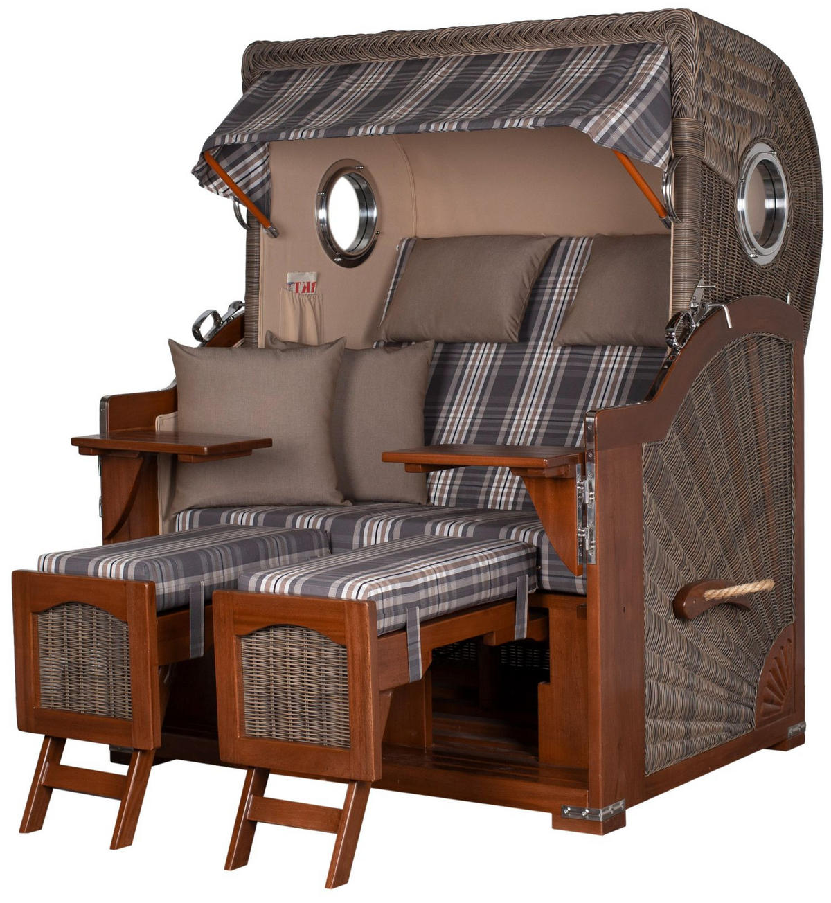 STRANDKORB Komplettset: Ammersee Mahagoni Bullauge - PE grau - Modell 522 - Beige/Braun, Holz/Kunststoff (125/165/80cm) - bene living