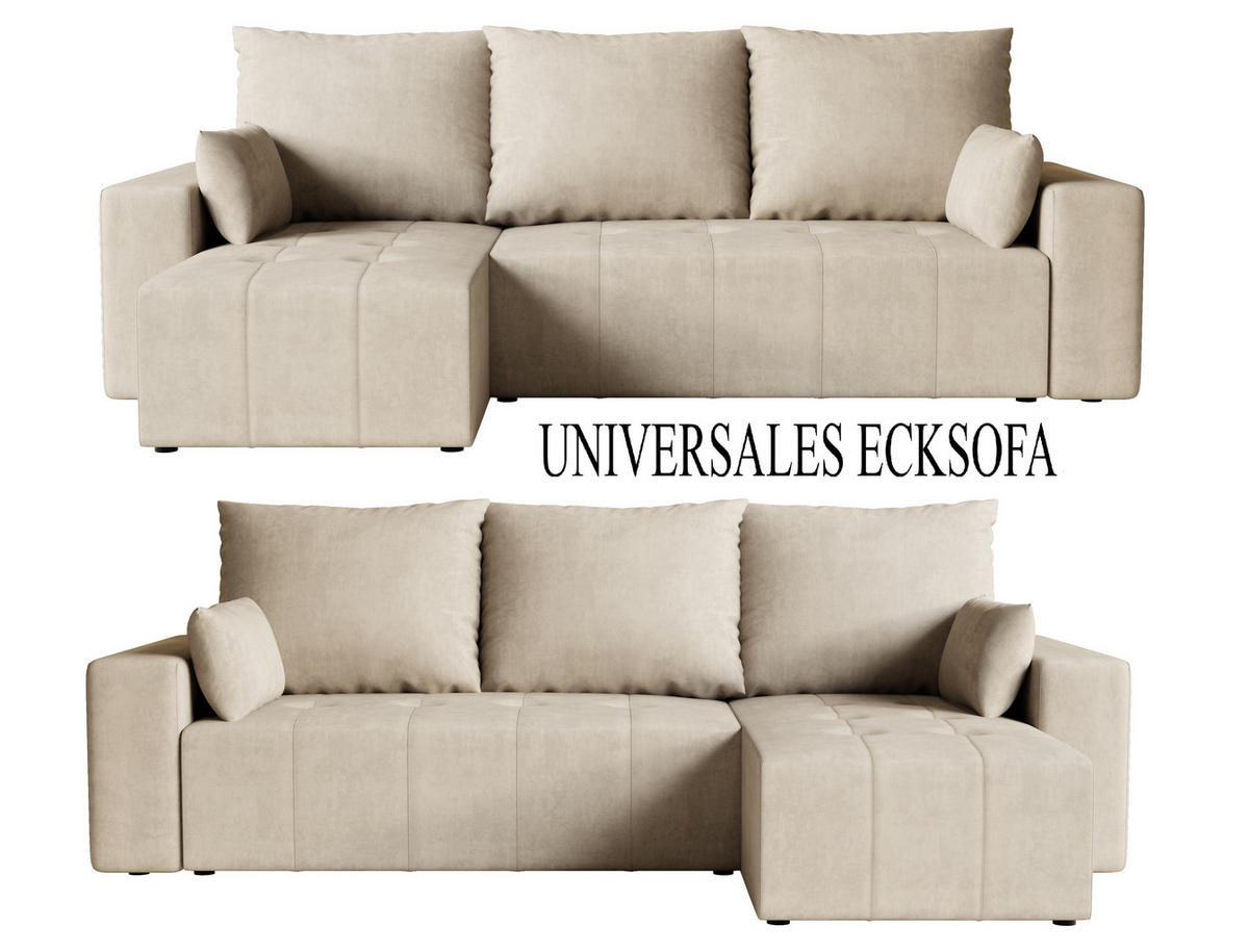 ECKSOFA Tico mit Bettkasten und Schlaffunktion, L-Form/XL-Form, Velourstoff, Universal - Beige, Holzwerkstoff (246/145cm) - 4ALL HOME