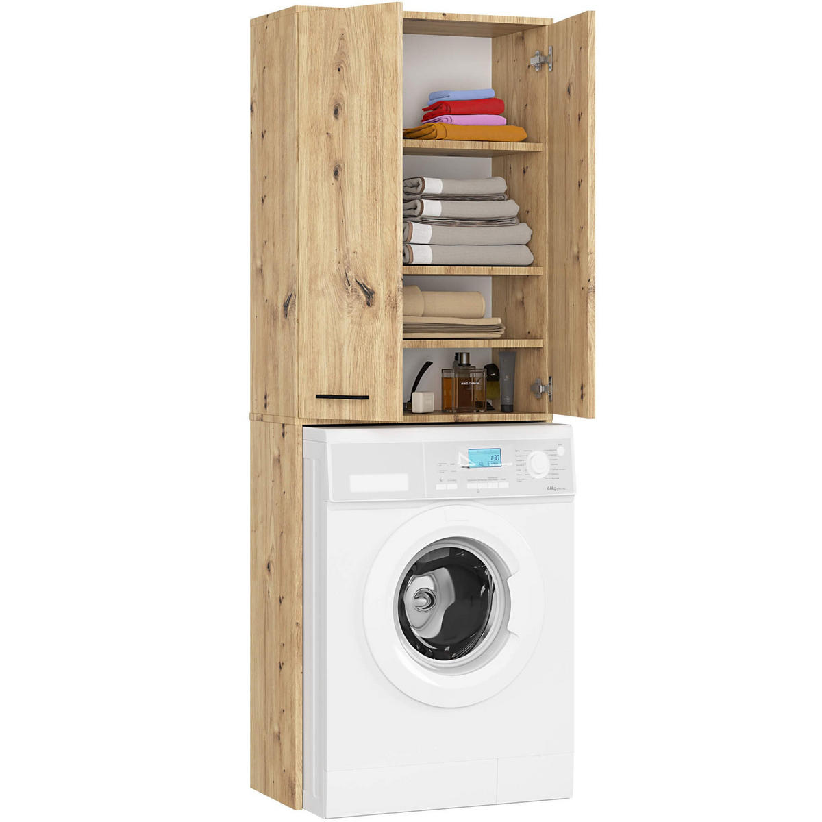 WASCHMASCHINENSCHRANK FIN Eiche Artisan 30x64x180 cm - Silberfarben/Eiche Artisan, Holzwerkstoff/Kunststoff (64/180/30cm) - Akord