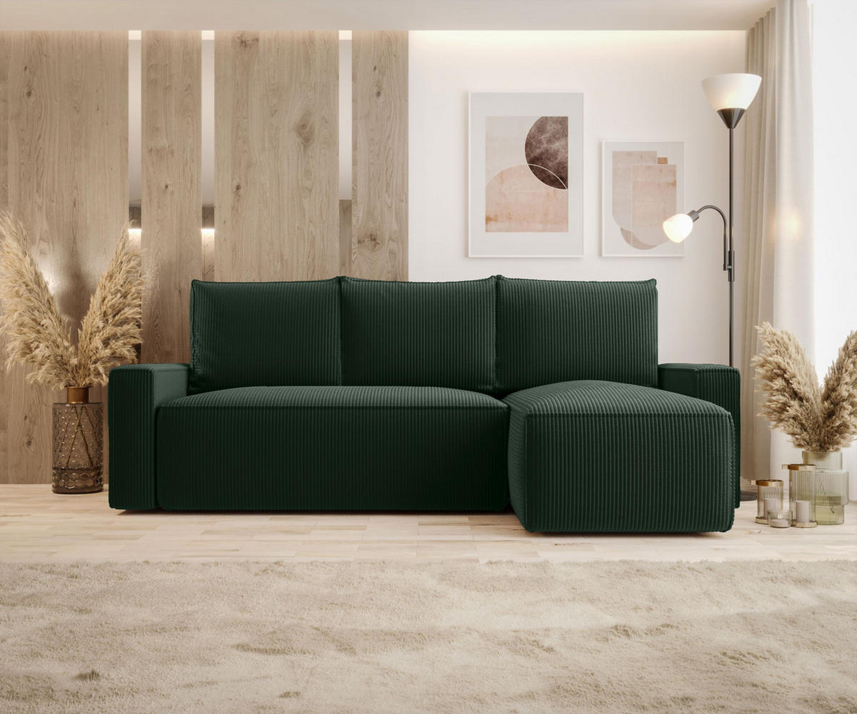 ECKSOFA mit Schlaffunktion SAVIO Poso 14 Rechts - Dunkelgrün, Textil (232/140cm) - Bedante