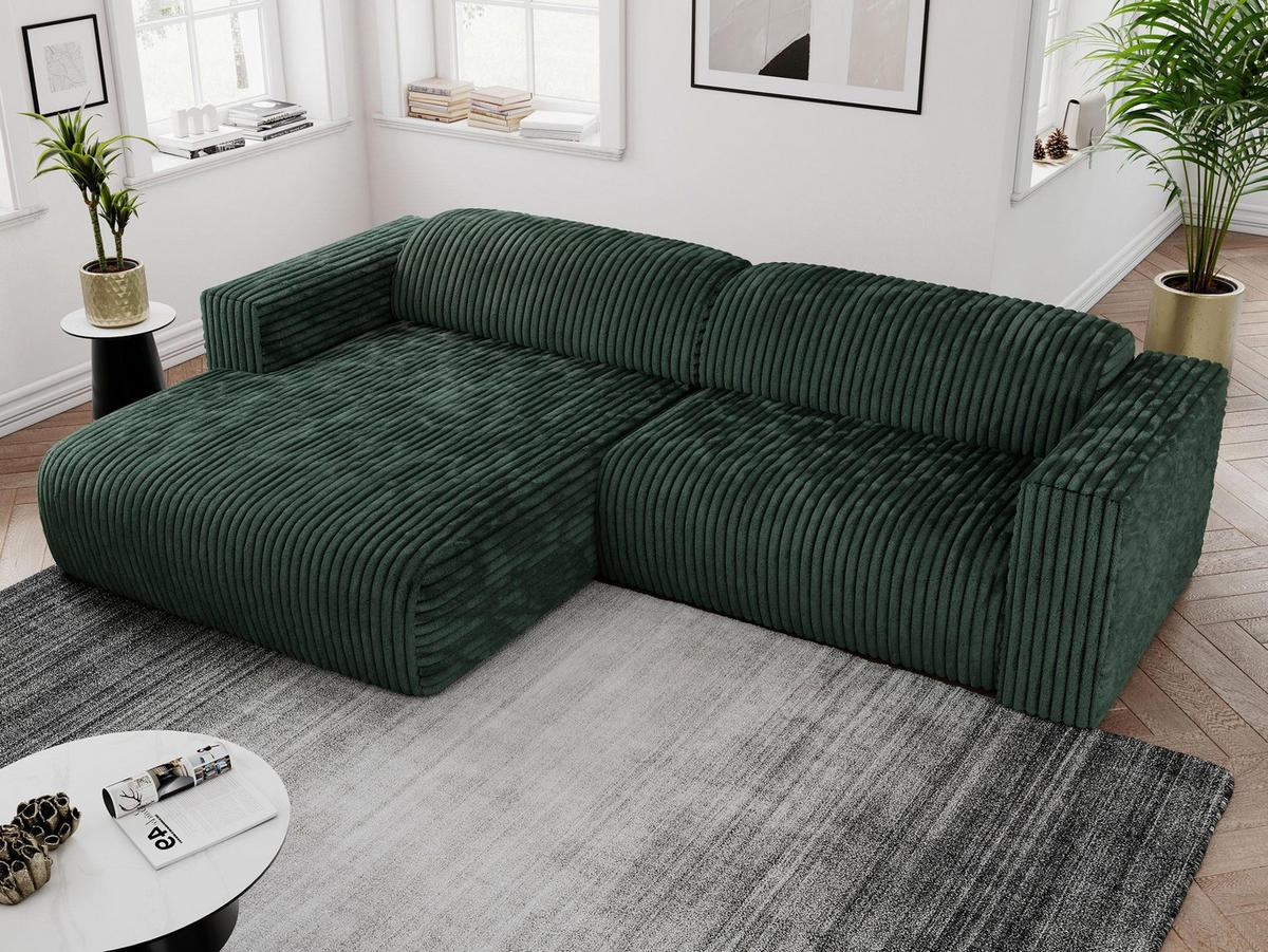 ECKSOFA PASADENA Grün Cord - Links Seite - Schwarz/Grün, Kunststoff/Textil (288/180cm) - MKS