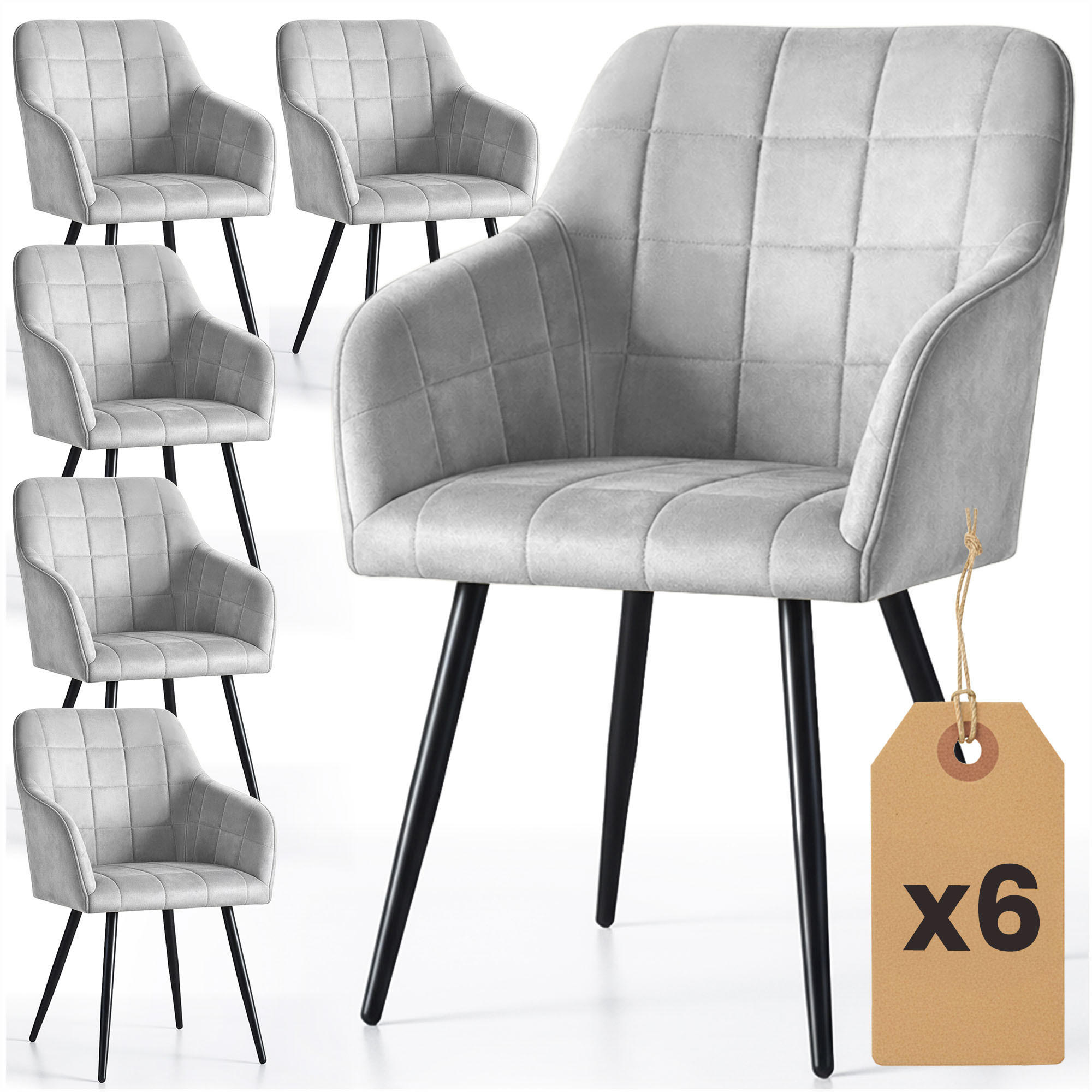 POLSTERSTUHL 6er Set, Metallbeine Grau 54/82/58 - Grau, Textil (54/82/58cm) - RAUMHIRSCH FURNITURE