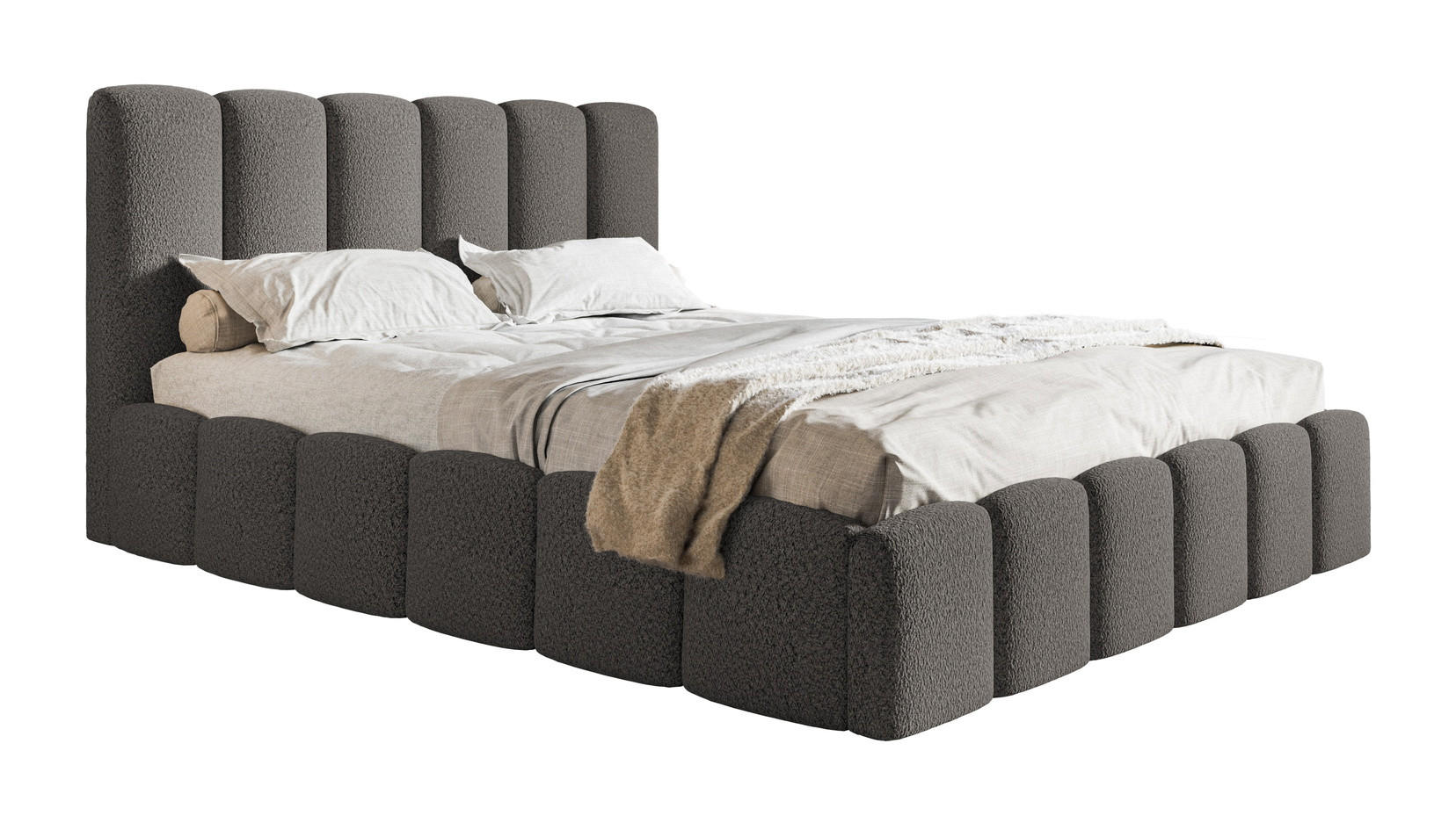 POLSTERBETT 140x200 Palermo mit Bettkasten, Lattenrost, Boucle, Dunkelgrau - Dunkelgrau, Holz/Textil (140/200cm) - Emporius