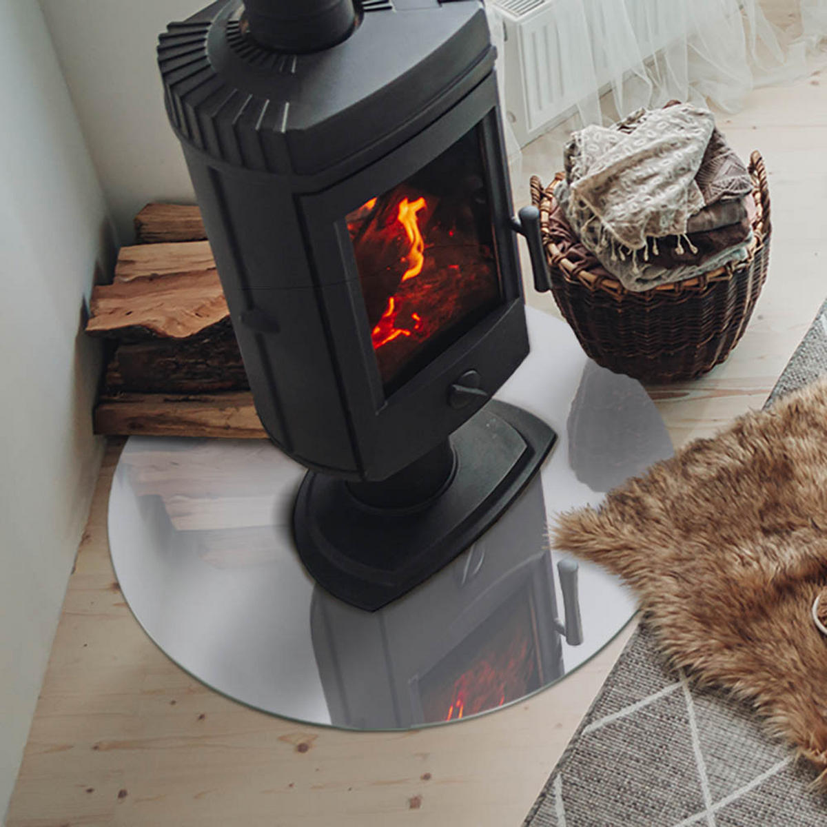 GLASPLATTE für Kamin Ø 70 cm Grau - Grau, Glas (70/70/0.4cm) - ArtPrintCave