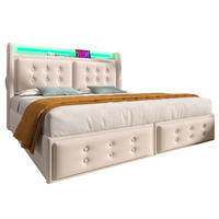 POLSTERBETT mit LED und Stauraum 140x200 cm Beige inkl. Matratze - Beige, Metall (140/200cm) - Meubliv