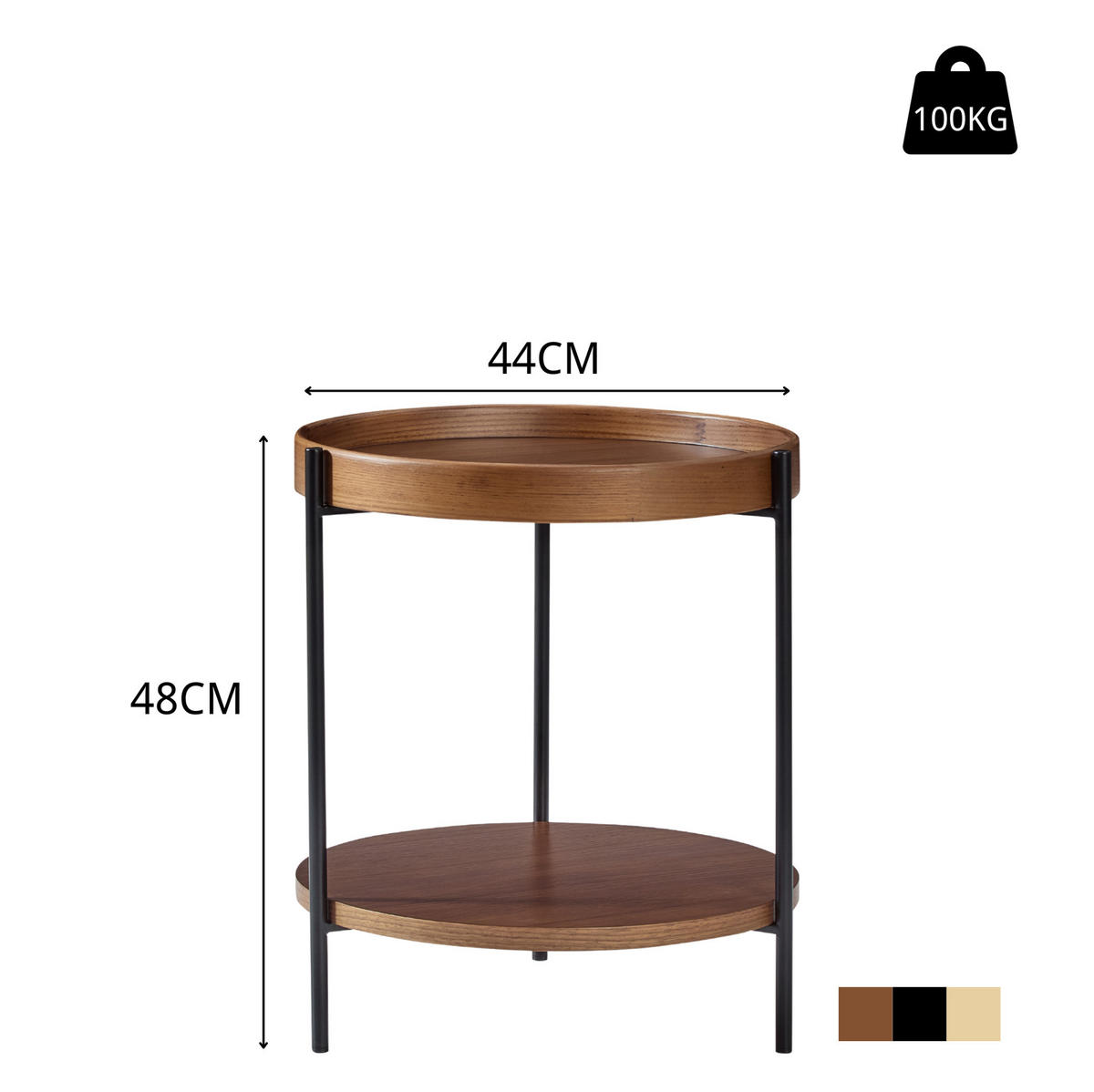 COUCHTISCH-SET 44/44/48 cm walnuss aus Massivholz und MDF mit 2 Ebenen - Walnussfarben, Holzwerkstoff (44/44/48cm) - OKWISH