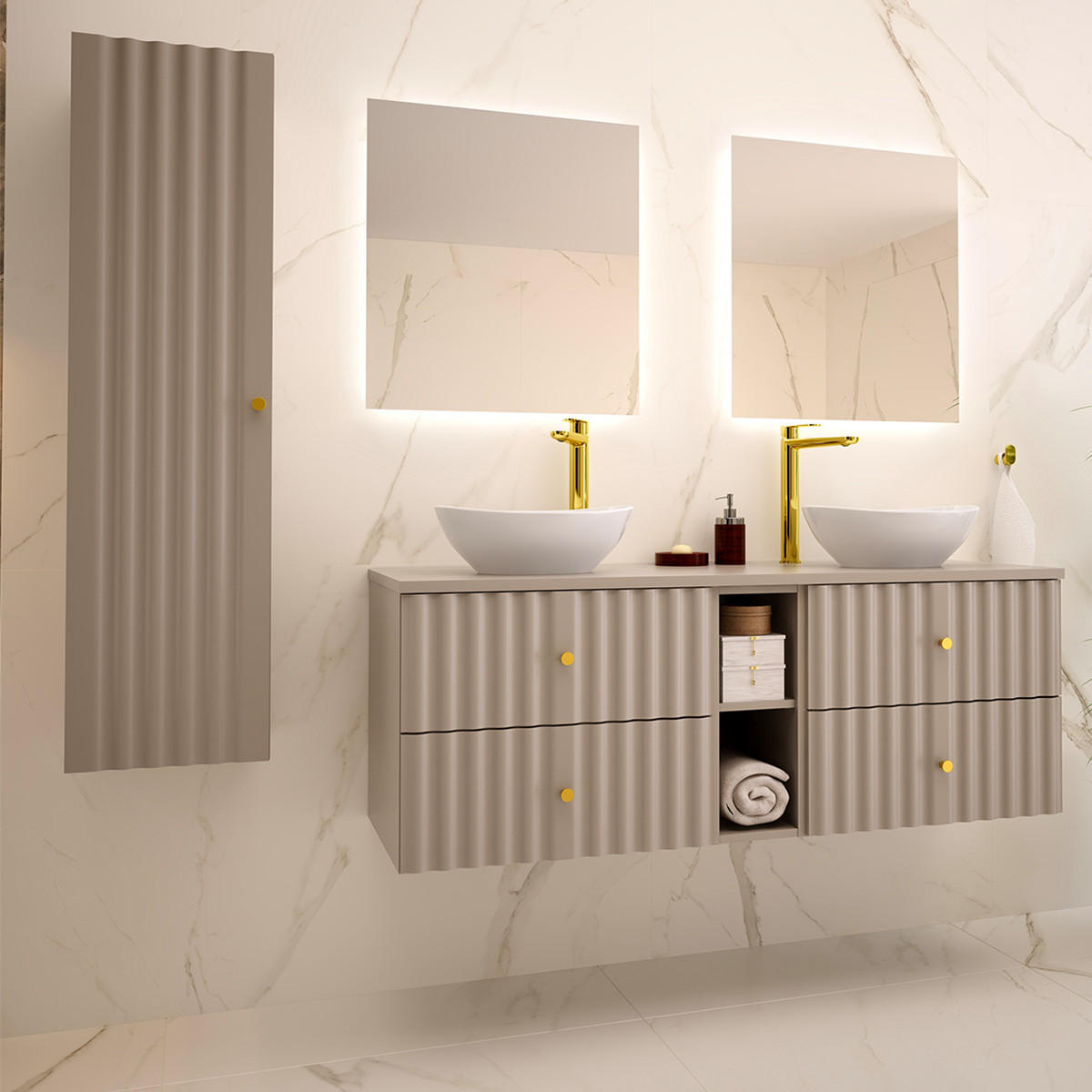 BADMÖBEL 140.6cm Izae 2er-Set Kaschmir - Beige, Holzwerkstoff (140.6/52.2/46.5cm) - Petits-meubles