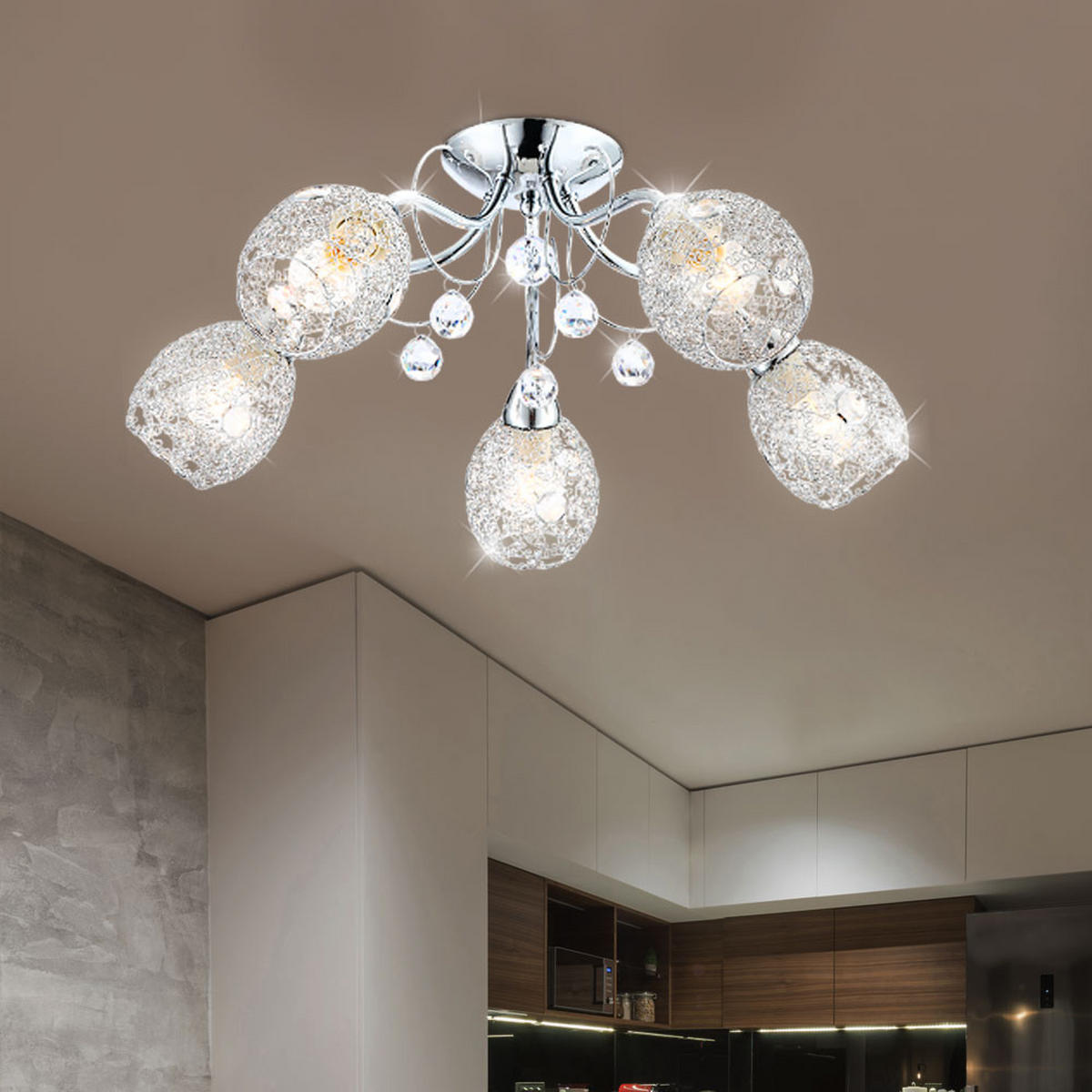 LED DECKENLEUCHTE Chromgeflecht Silber - Silberfarben, Glas (54/54/22cm) - Globo Lighting