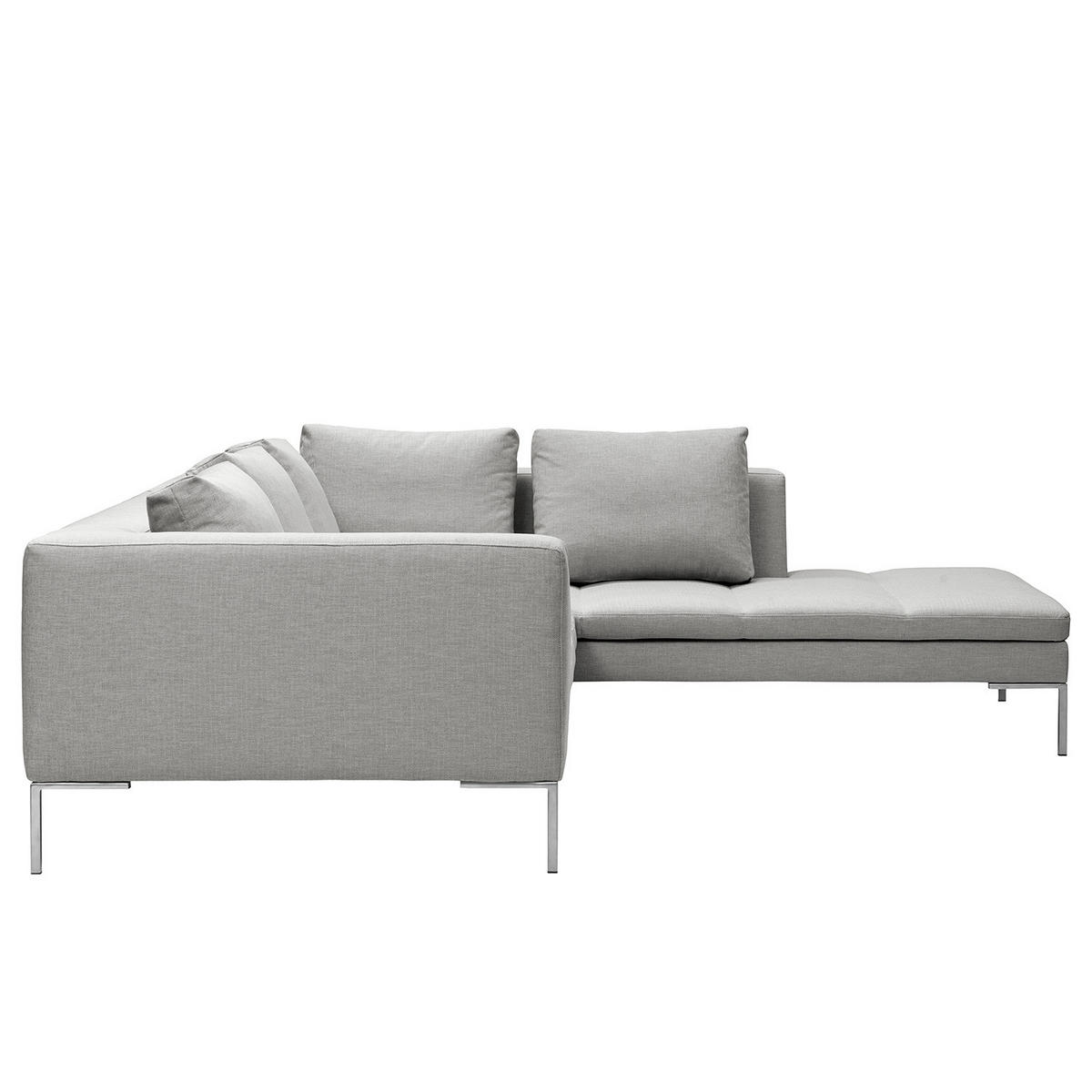 ECKSOFA mit Ottomane - Chromfarben/Hellgrau, Textil/Metall (255/230cm) - home24