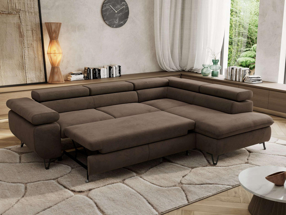 ECKSOFA PABLO L Braun Velvet - Rechts Seite mit T25 Topper - Schwarz/Braun, Textil/Metall (273/208cm) - MKS