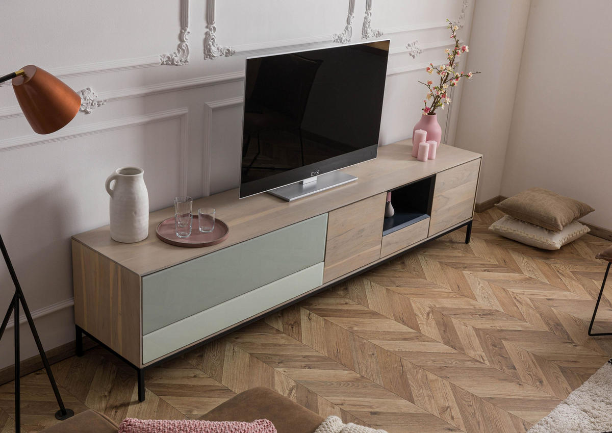 TV-BOARD Akazie 240x45x55 grau-weiß geölt CHICAGO #03 - Braun, Holz (45/55/240cm) - Massivmoebel24