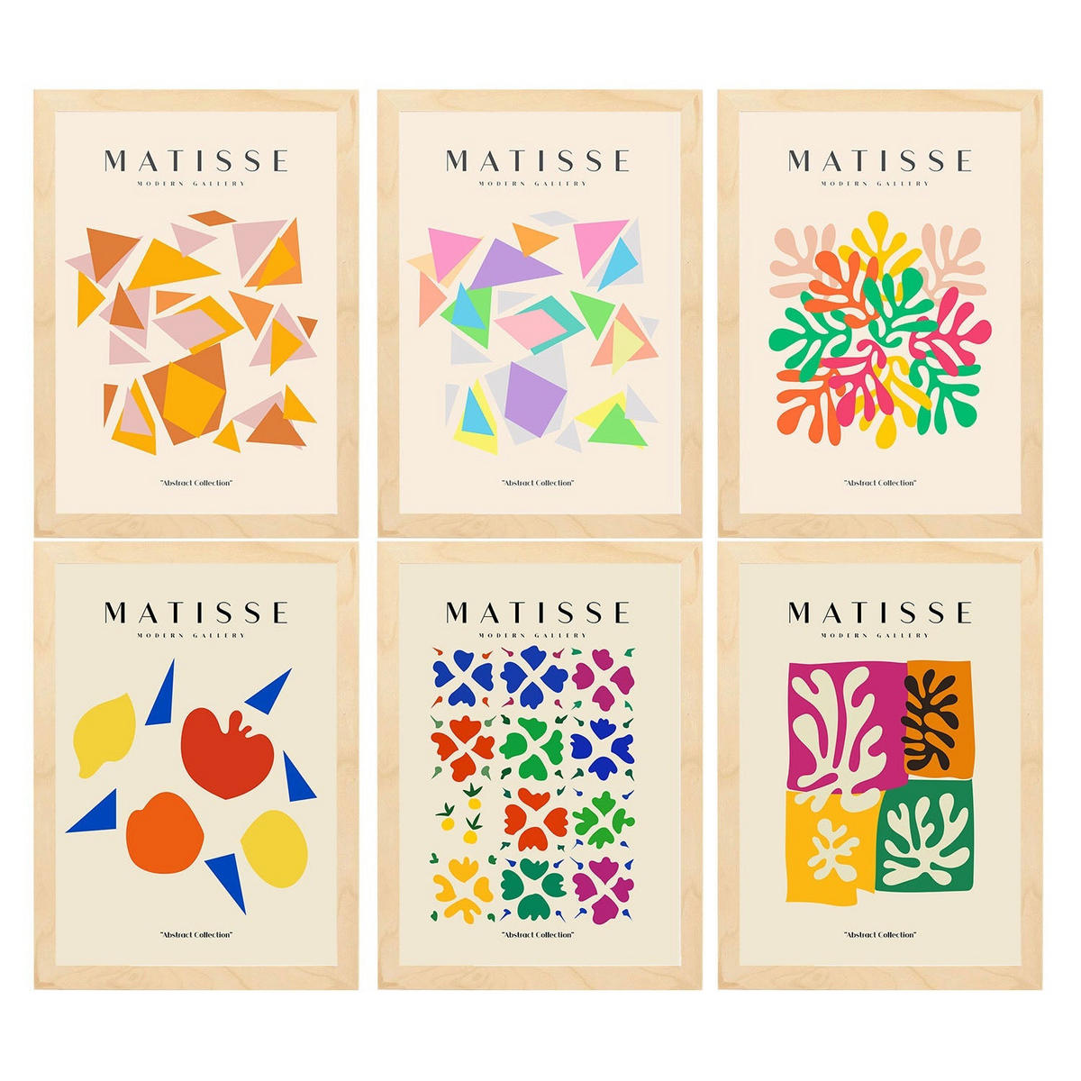 POSTER Set Mit 6 Illustrationen Von Henri Matisse Abstrakt A3 Rahmen Aus Hellem Holz - Beige, Papier (29/3cm) - Nacnic