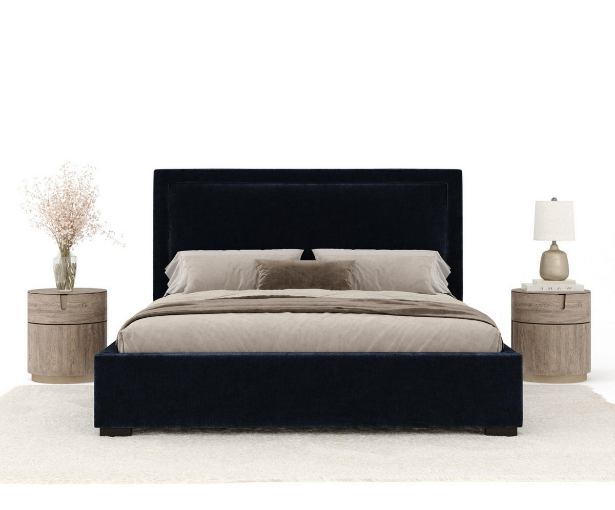 POLSTERBETT Ordina Marineblau 180/200 cm im Chenille-Stoff - Schwarz/Naturfarben, Holz/Holzwerkstoff (180/200cm) - Maison de Reve