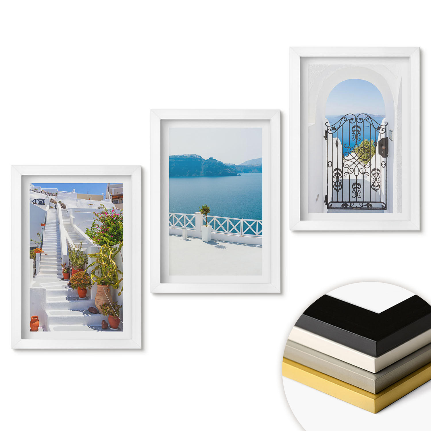 WANDBILDER 3er-Set - 20x30 cm Weißer Rahmen - Weiße Treppenpflanzen Seetor - Weiß, Kunststoff (20/30cm) - ArtPrintCave