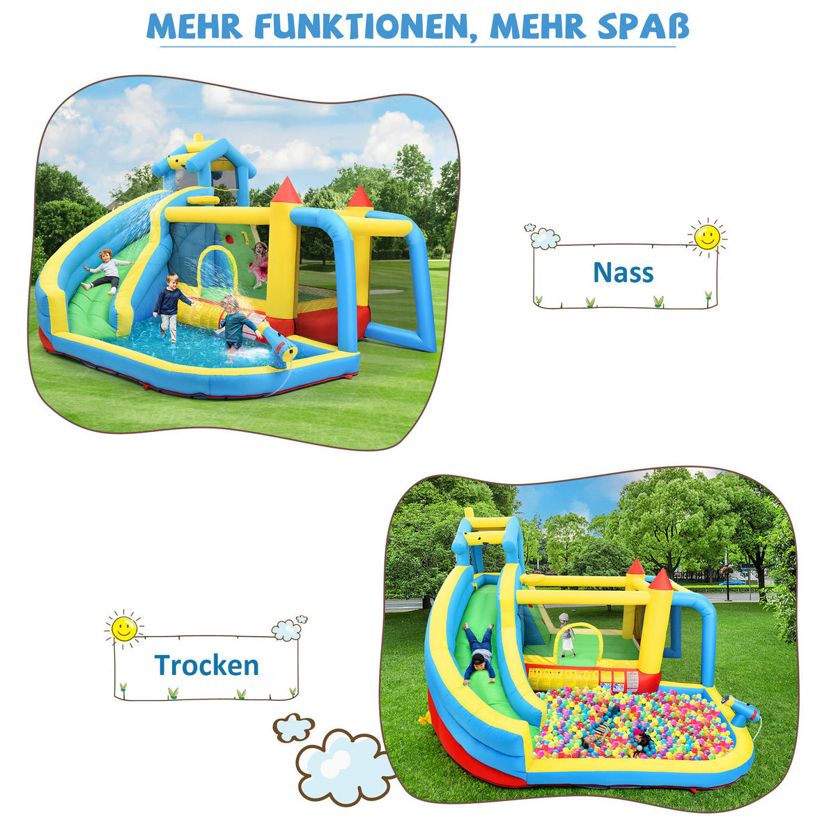 HÜPFBURG 364x315x239 cm Rutsche Pool - Blau, Textil (315/364/239cm) - LEBENLANG