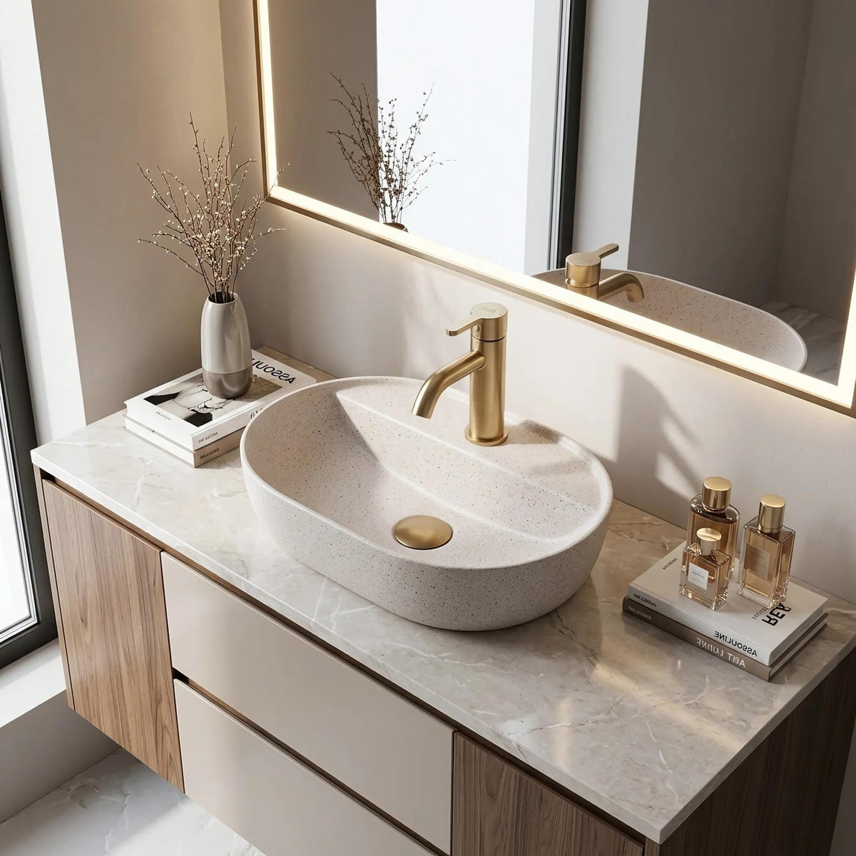 AUFSATZWASCHBECKEN Rea Aura 42 Sandy - Beige, Keramik (30/12/42cm) - REA