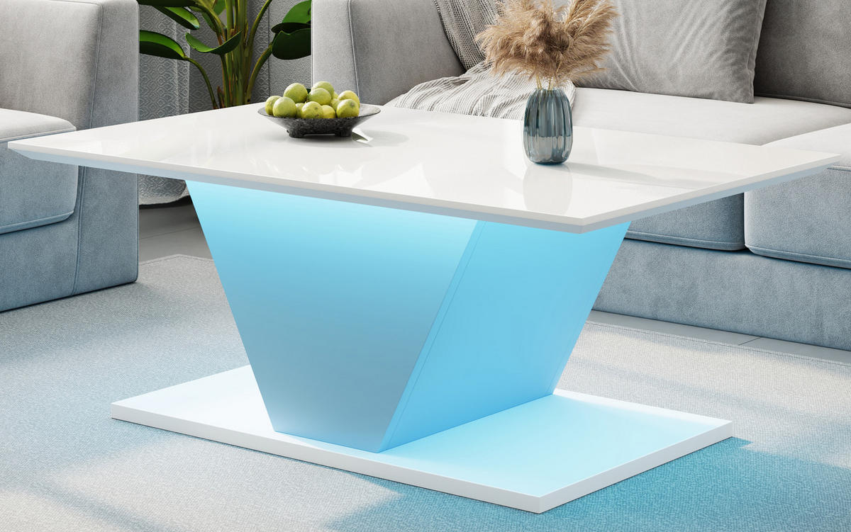 COUCHTISCH, V‑Form, weiß mit Hochglanz-Tischplatte und steuerbarer LED-Beleuchtung, 100/50/46 cm,weiß - Weiß, Holzwerkstoff (100/50/46cm) - Redom