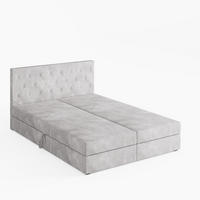 BOXBETT CRYSTAL 200/200 cm, in Hellgrau, Premium Velours-Stoff, Bettkasten, Matratze, Topper - Hellgrau, Textil (200/20cm) - Barchello
