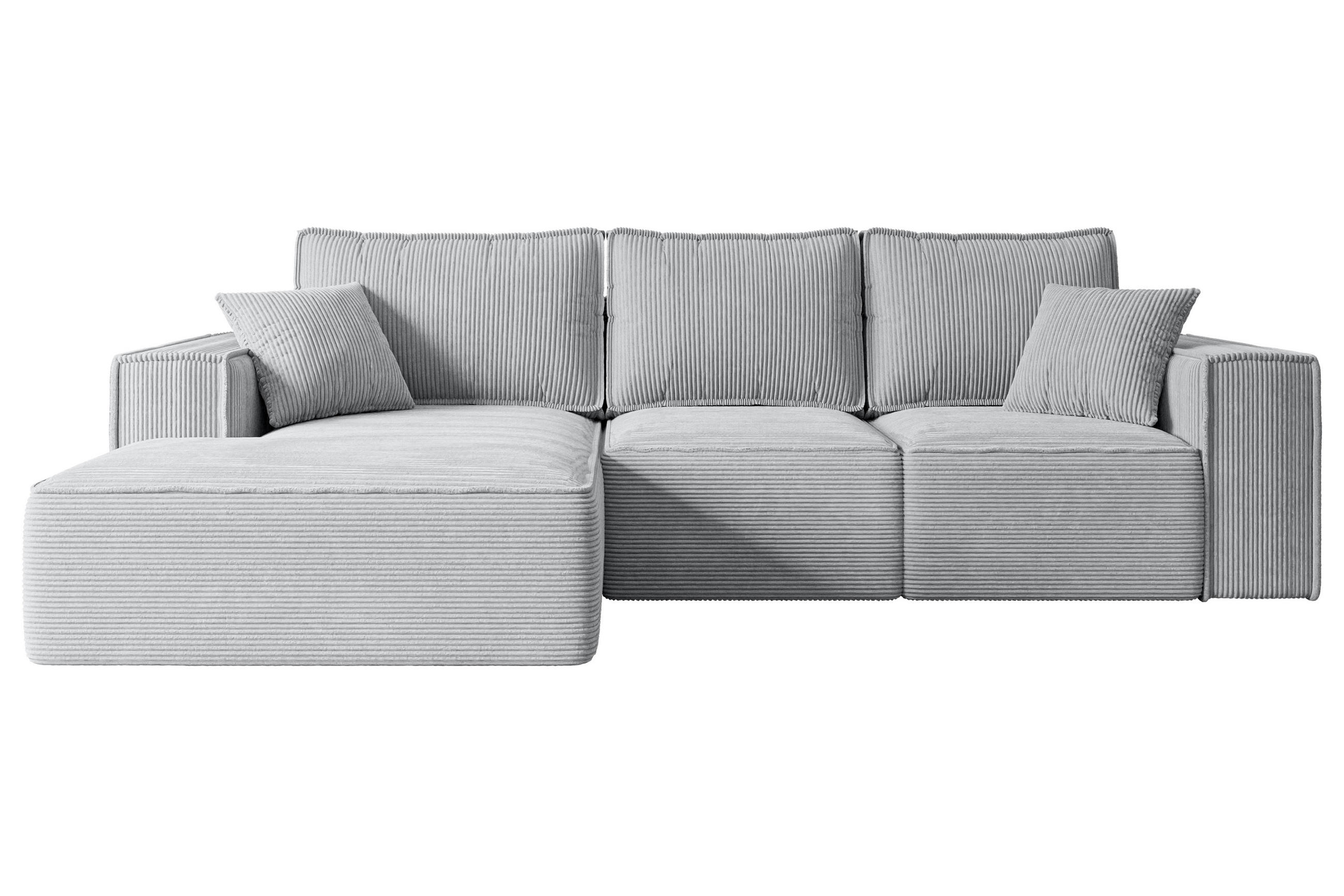 ALTDECOR ROHOVÁ SEDACÍ SOUPRAVA s funkcí lůžka a úložným prostorem SERRA-L-S – 266 x 161 x 87 cm, šedá varianta manšestru