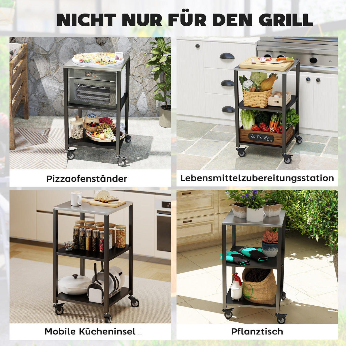 GRILLWAGEN Edelstahl Metall Schwarz - Schwarz, Metall (50/90/50cm) - Outsunny