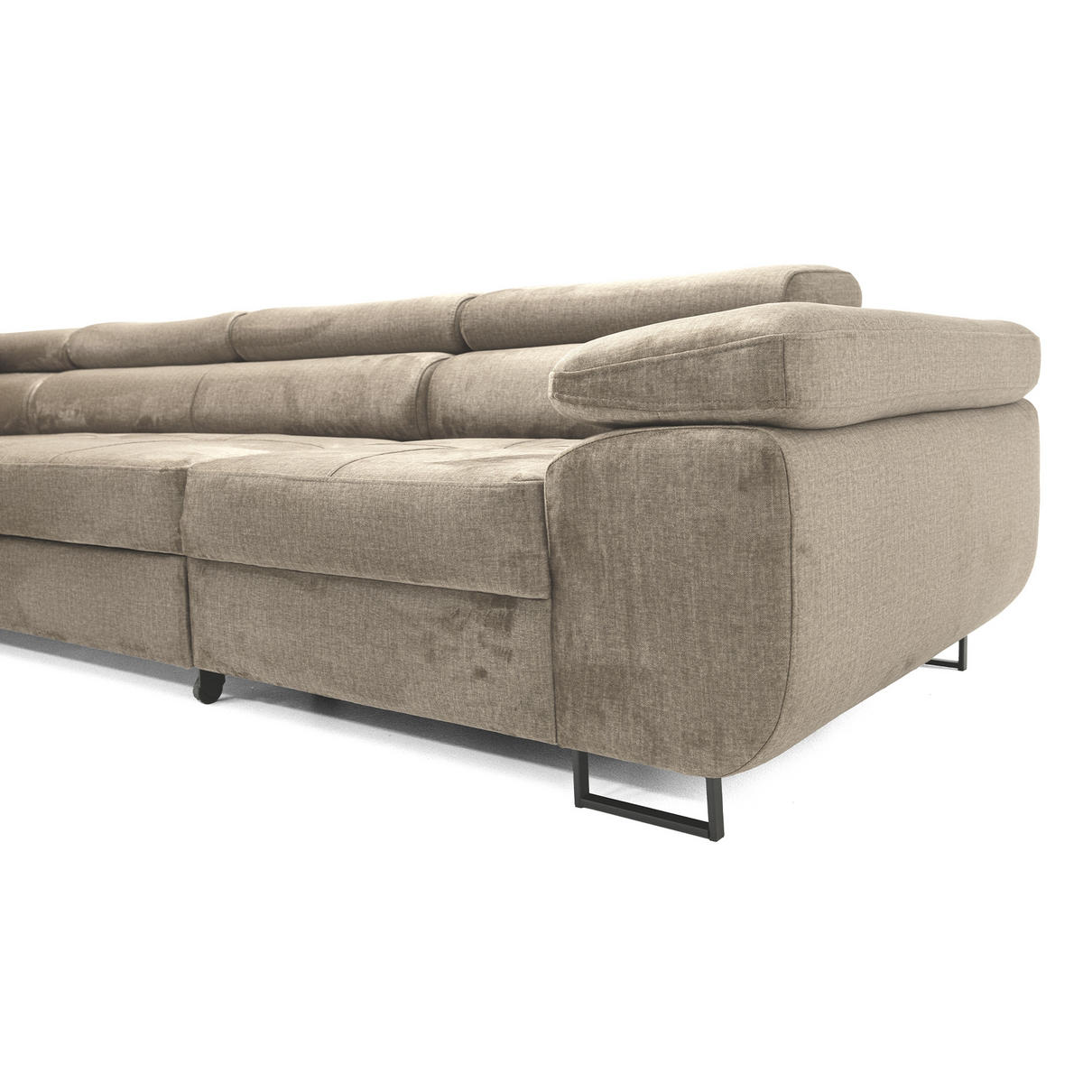 ECKSOFA WILD MAXI L Links mit Schlaffunktion 125x195 Velours Beige - Chromfarben/Beige, Holz/Textil (203/350cm) - Muffo
