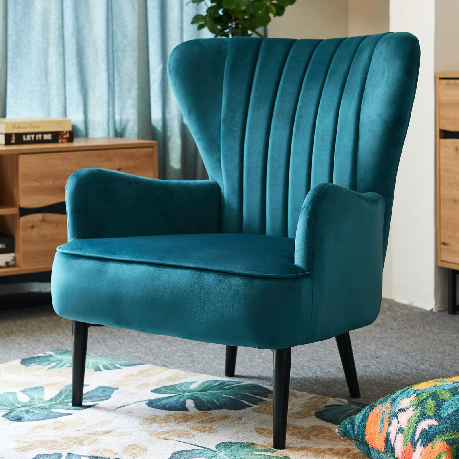 OHRENSESSEL ARTHUR Samt Petrol - Petrol, Textil (76/89/78cm) - SVITA