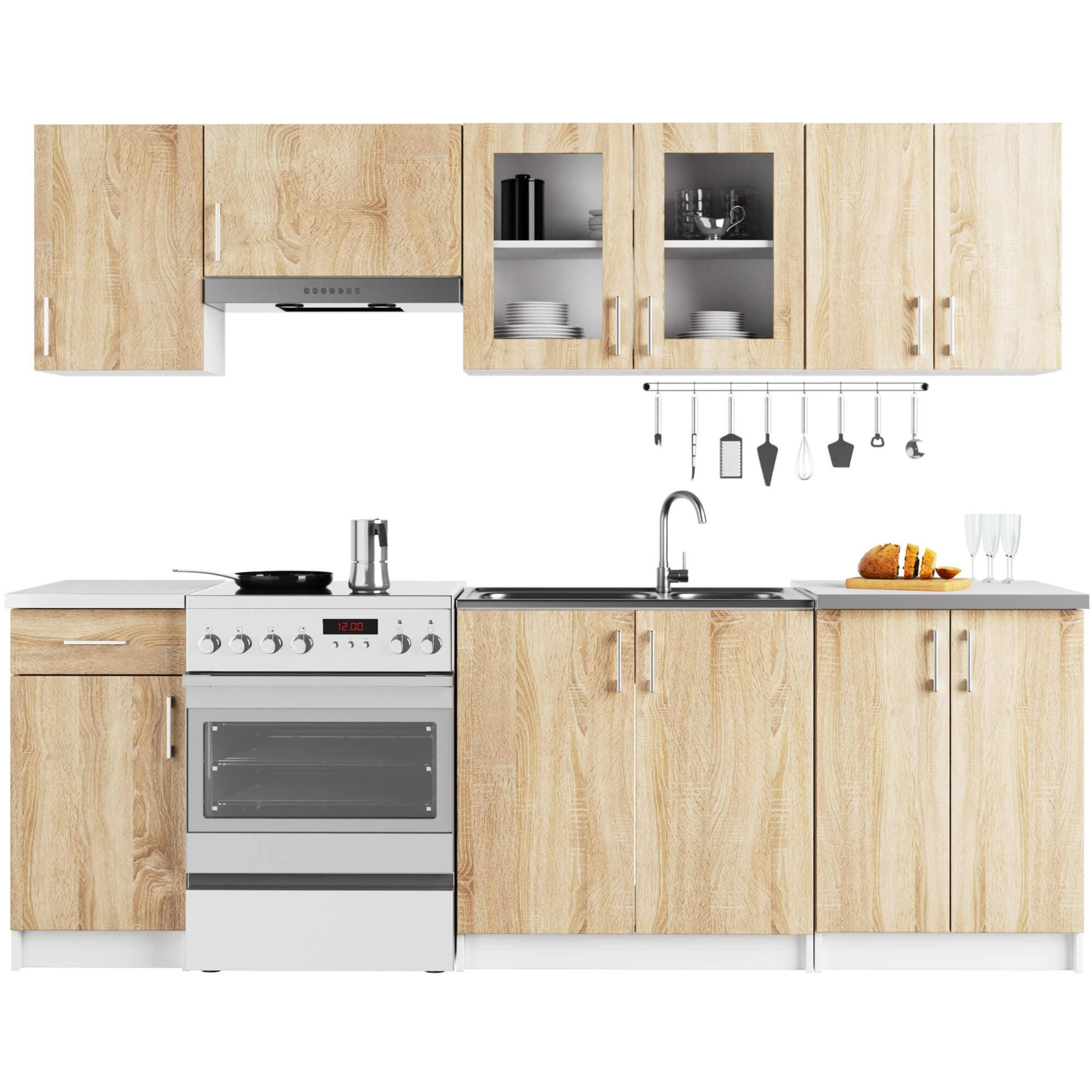 BLOC DE BUCĂTĂRIE Alb, stejar Sonoma 203/240/44,5 - alb, compozit lemnos (240/203/44.5cm) - RAUMHIRSCH FURNITURE