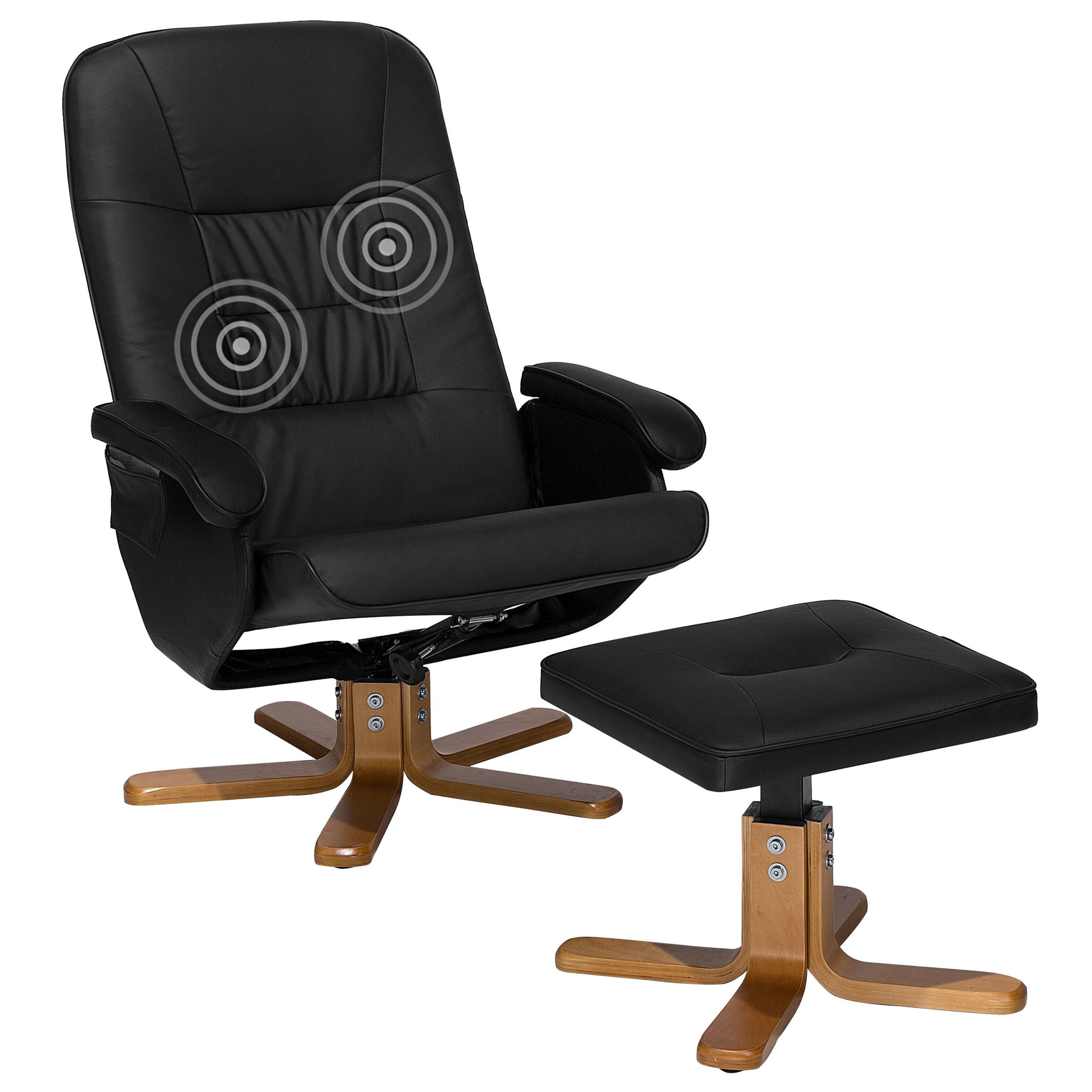 MASSAGESESSEL mit Fußhocker Kunstleder Schwarz Relaxpro - Schwarz, Holz/Textil (70/98/50cm) - Beliani