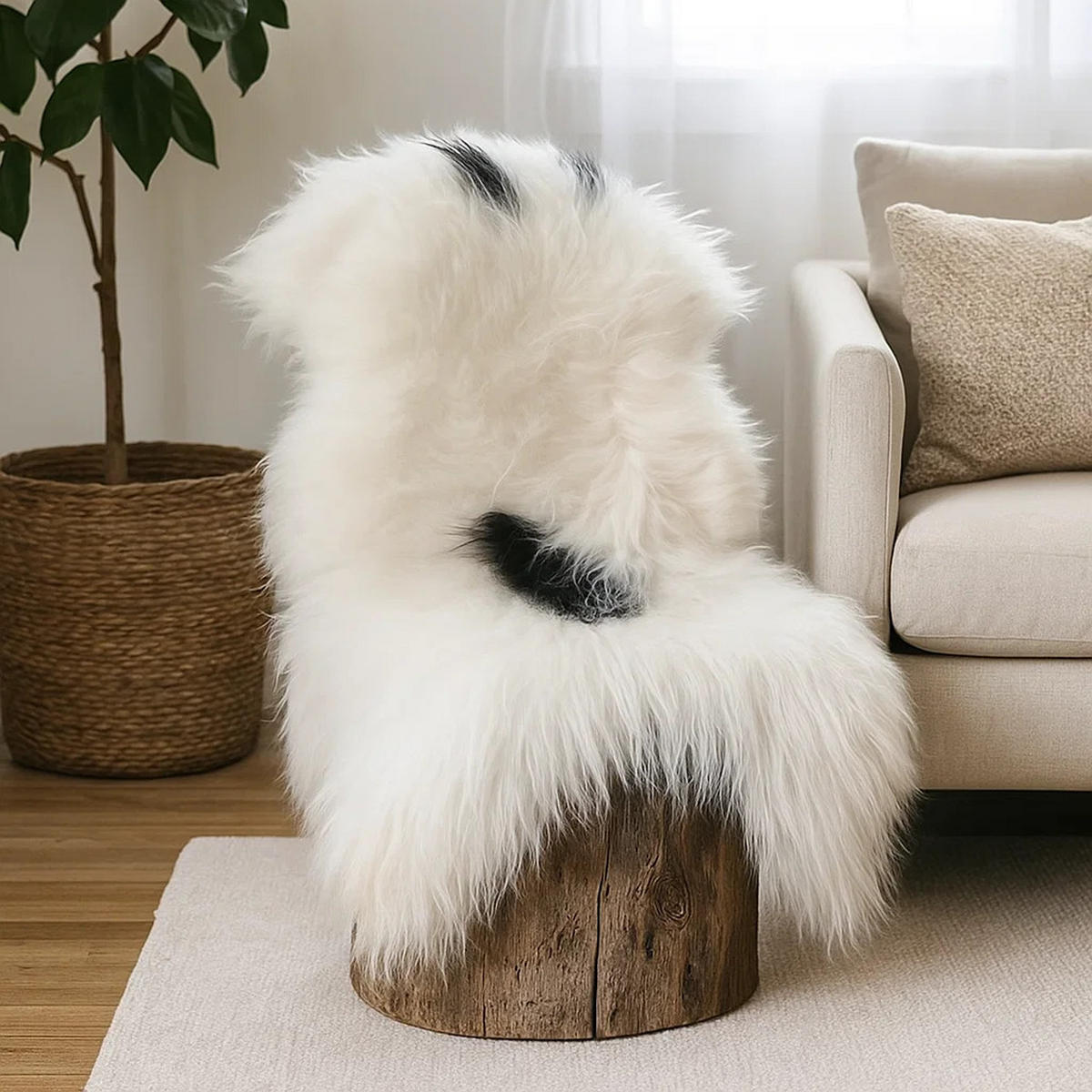 SCHAFFELL Ganzes Island Lammfell Langhaarig Naturfarben Weiß/Schwarz, ca. 120 cm - Weiß, Fell (65/120cm) - Provellus