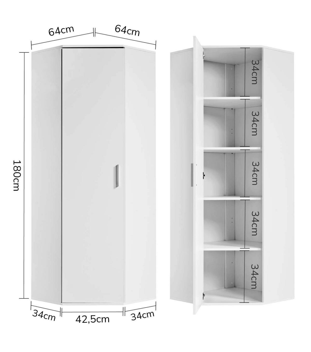 ECKSCHRANK Der Lange - Weiß, Holzwerkstoff (64/180/64cm) - Mokebo