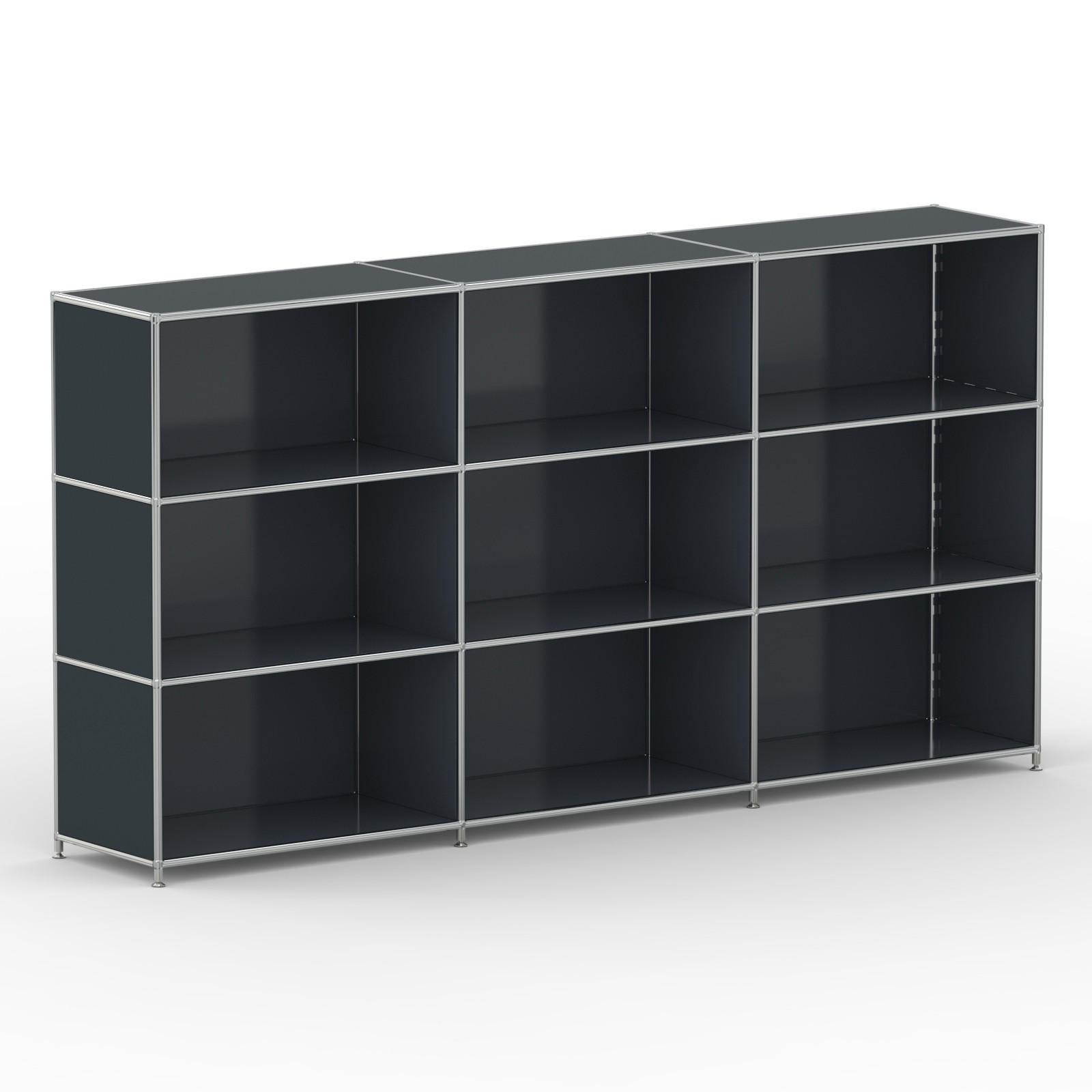 AKTENSCHRANK Büro, 9 offene Fächer, Breite 227 cm, Anthrazitgrau - Chromfarben/Grau, Metall (40/118/227.2cm) - Versee