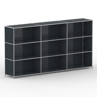 AKTENSCHRANK Büro, 9 offene Fächer, Breite 227 cm, Anthrazitgrau - Chromfarben/Grau, Metall (40/118/227.2cm) - Versee