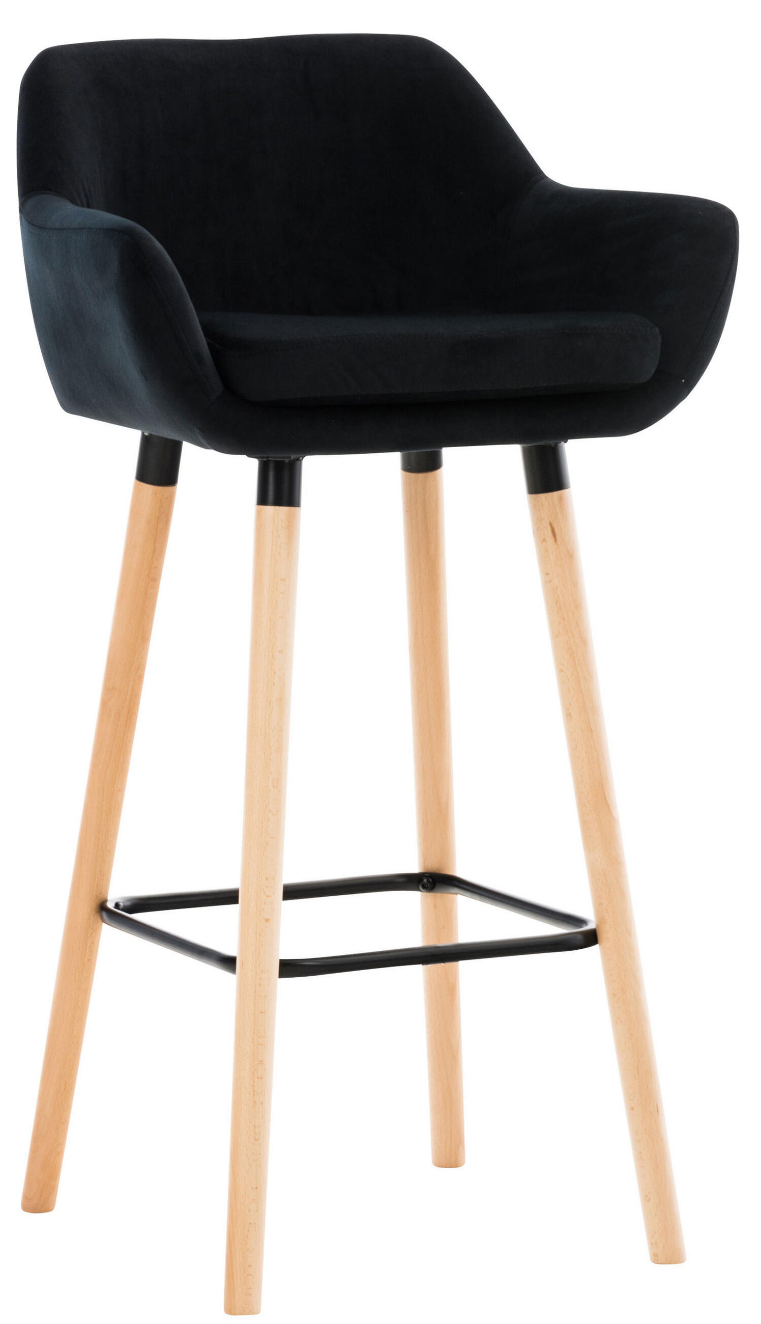 BARHOCKER Grande, Gestell Holz, Samt Schwarz - Schwarz/Braun, Holz/Textil (55/99/46cm) - TPFLiving