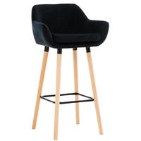 BARHOCKER Grande, Gestell Holz, Samt Schwarz - Schwarz/Braun, Holz/Textil (55/99/46cm) - TPFLiving