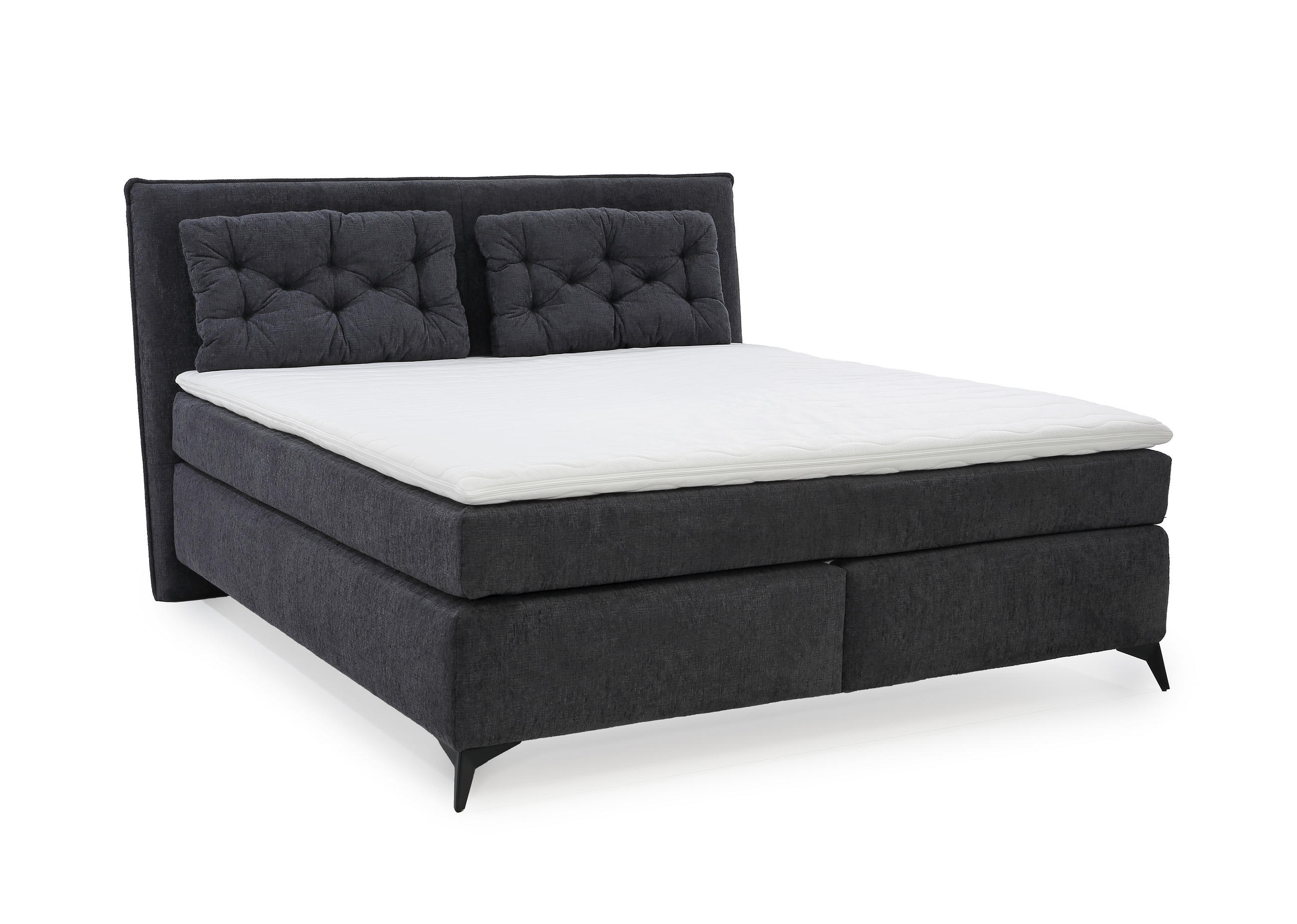 BOXSPRINGBETT 180x200 cm mit Bonell-Wende-Federkernmatratzen H2/H3, Bonell-Federkernpolsterung, PU-Schaum-Topper, 2 Kissen, Chenille Anthrazit / 20031 - Anthrazit/Schwarz, Textil/Metall (180/200cm) - luma-home