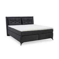 BOXSPRINGBETT 180x200 cm mit Bonell-Wende-Federkernmatratzen H2/H3, Bonell-Federkernpolsterung, PU-Schaum-Topper, 2 Kissen, Chenille Anthrazit / 20031 - Anthrazit/Schwarz, Textil/Metall (180/200cm) - luma-home